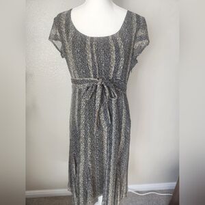 Style & Co Printed Midi Dress Tie Waist Short Sleeve Size 10